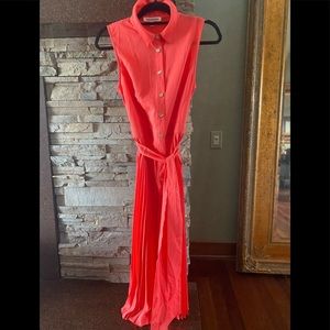 Pleated orange maxi midi dress coral